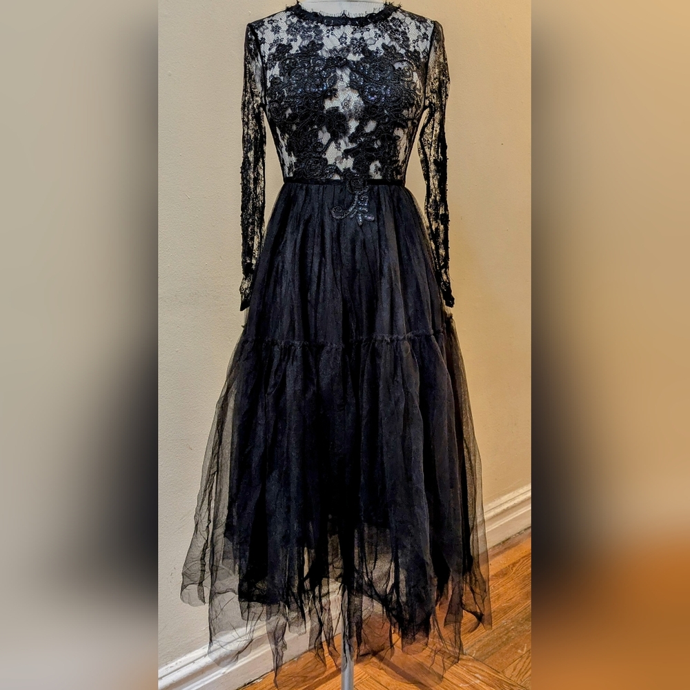 BEA-Z Gothic Black Lace & Tulle Dress - Size XS